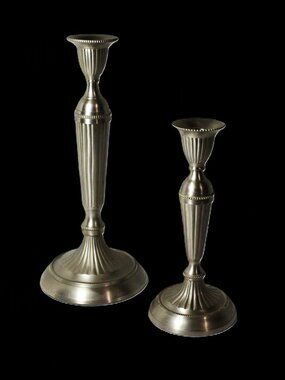 Pair Vintage Taper Candleholders Neo Classical Design Home Decor Pewter Like